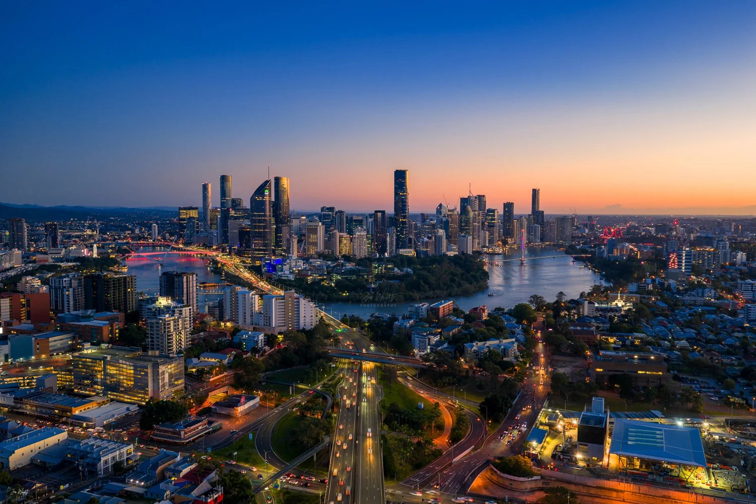 Brisbane CBD and river at sunset